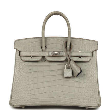 Pre-owned Hermès Special Order (HSS) Birkin 25 Gris Perle Matte Verso Alligator Brushed Palladium Hardware