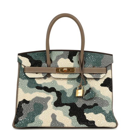 Custom "Camouflage" Swarovski Crystal Hermès Birkin 30 Etoupe Togo Gold Hardware