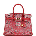 Custom "Paisley Bandana" Swarovski Crystal Hermès Birkin 30 Rouge Casaque Epsom Gold Hardware