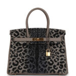 Custom Leopard Swarovski Crystal Hermès Birkin 30 Gris Asphalte Togo Gold Hardware