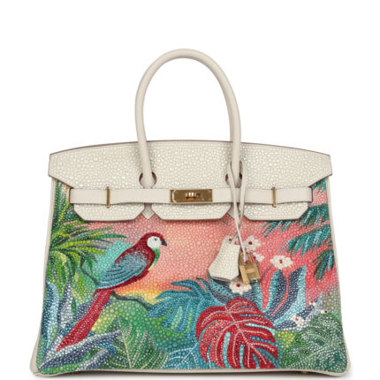 Custom "Paradise" Swarovski Crystal Hermès Birkin 35 Craie Togo Gold Hardware