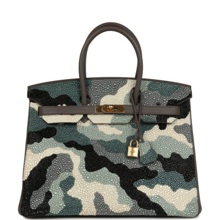 Custom Camouflage Swarovski Crystal Hermès Birkin 35 Etain Togo Gold Hardware