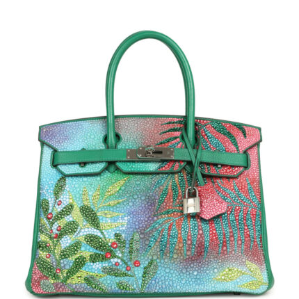 Custom "Paradise" Swarovski Crystal Hermès Birkin 30 Vert Vertigo Togo Palladium Hardware