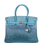 Custom Ombre Swarovski Crystal Hermès Birkin 30 Bleu Du Nord Clemence Palladium Hardware