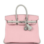 Hermès Special Order (HSS) Birkin 25 Rose Sakura and Gris Perle Chevre Mysore Brushed Palladium Hardware