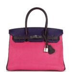 Pre-owned Hermès Special Order (HSS) Birkin 30 Tri-color Raisin, Ultraviolet and Rose Shocking Chevre Palladium Hardware
