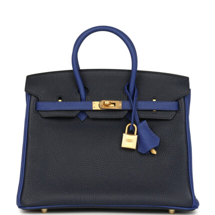 Hermès Special Order (HSS) Birkin 25 Bi-Color Bleu Nuit and Bleu Electric Togo Brushed Gold Hardware