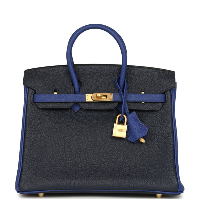 Hermès Special Order (HSS) Birkin 25 Bi-Color Bleu Nuit and Bleu Electric Togo Brushed Gold Hardware