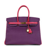 Pre-owned Hermès Special Order (HSS) Birkin 35 Rose Tyrien and Violet Epsom Gold Hardware
