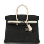 Hermès Special Order (HSS) Birkin 25 Bi-Color Black and Nata Chevre Mysore Palladium Hardware