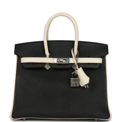 Hermès Special Order (HSS) Birkin 25 Bi-Color Black and Nata Chevre Mysore Palladium Hardware