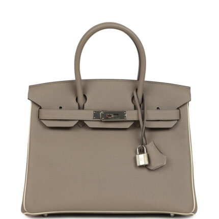 Pre-owned Hermès Special Order (HSS) Birkin 30 Gris Asphalt and Craie Togo Palladium Hardware