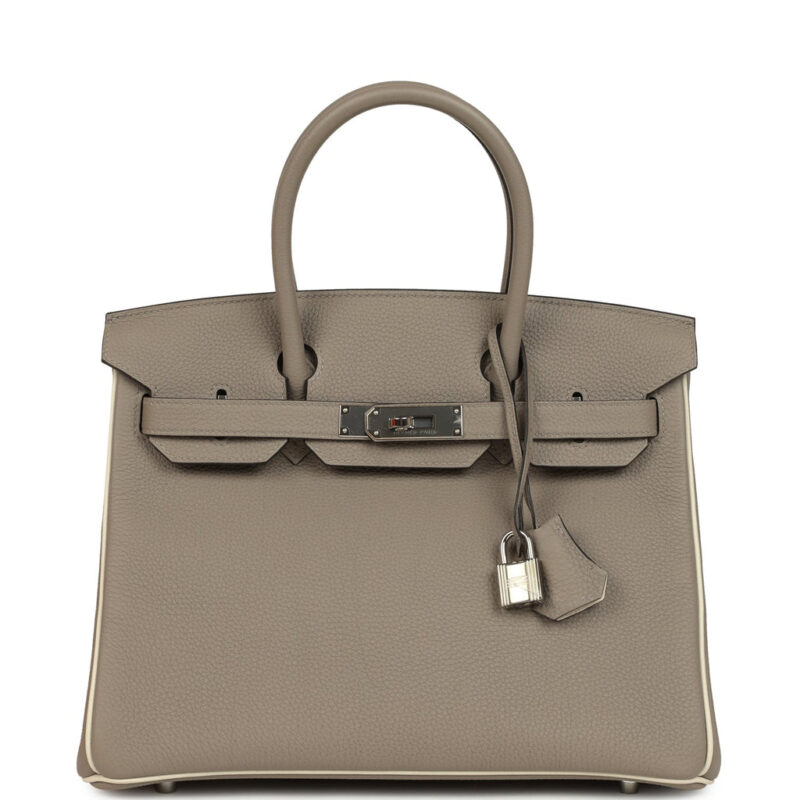 Pre-owned Hermès Special Order (HSS) Birkin 30 Gris Asphalt and Craie Togo Palladium Hardware