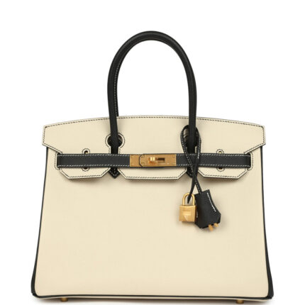 Hermès Special Order (HSS) Birkin 30 Craie and Black Epsom Brushed Gold Hardware