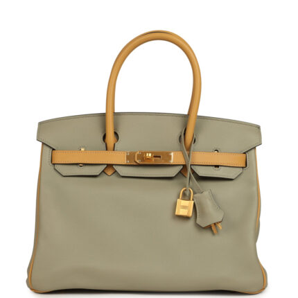 Pre-owned Hermès Special Order (HSS) Birkin 30 Gris Tourterelle and Paille Swift Brushed Gold Hardware