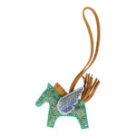 Custom Green and Blue Swarovski Crystal Hermès Bedazzled Pegase Rodeo Bag Charm PM Menthe, Sesame and Bleu Brume Milo Lambskin