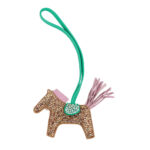 Custom Multicolor Swarovski Crystal Hermès Bedazzled Rodeo Bag Charm PM Chai, Mauve Sylvestre & Menthe Milo Lambskin