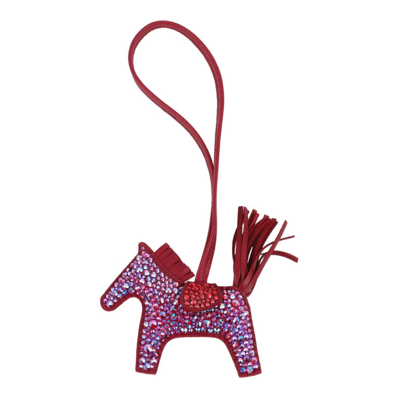 Custom Iridescent Swarovski Crystal Hermès Bedazzled Hermès Rodeo Bag Charm PM Rubis Milo Lambskin