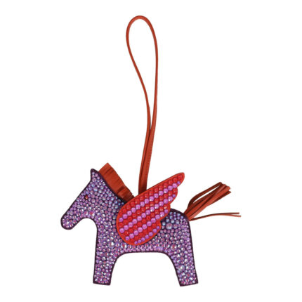 Custom Purple and Red Swarovski Crystal Hermès Bedazzled Rodeo Bag Charm MM Violet, Cornaline and Capucine Milo Lambskin