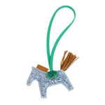 Custom Blue Swarovski Crystal Hermès Rodeo Bag Charm PM Bleu Brume, Sesame and Menthe Milo Lambskin