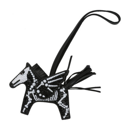 Custom Skeleton Swarovski Crystal Hermès Bedazzled Pegase Rodeo Bag Charm PM So Black Milo Lambskin