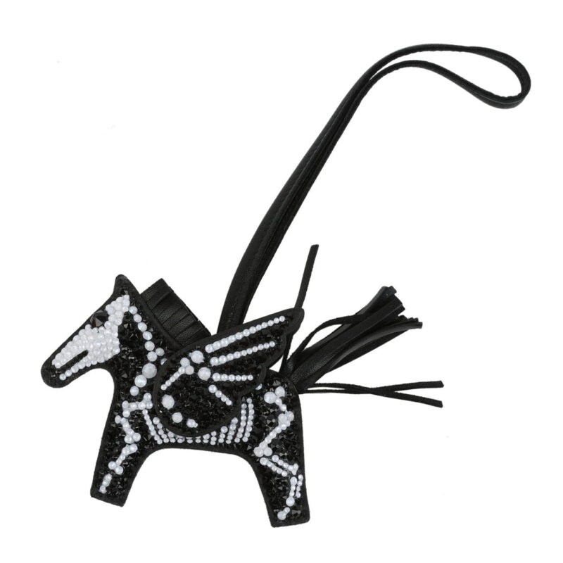 Custom Skeleton Swarovski Crystal Hermès Bedazzled Pegase Rodeo Bag Charm PM So Black Milo Lambskin