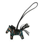 Custom Multicolored Swarovski Crystal Hermès Bedazzled Rodeo Bag Charm PM Black Milo Lambskin
