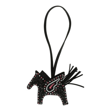 Custom Black Swarovski Crystal Hermès Bedazzled Pegase Rodeo Bag Charm PM So Black Milo Lambskin