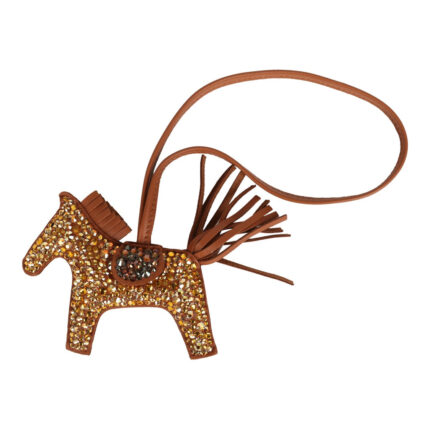 Custom Gold Swarovski Crystal Hermès Bedazzled Rodeo Bag Charm PM Gold Milo Lambskin