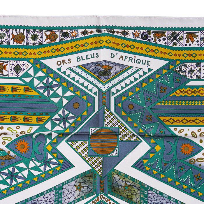 Hermes Scarf 90 Ors Bleus d'Afrique Green Chartreuse Brown