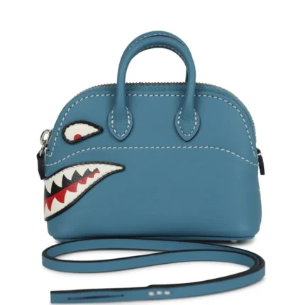 Hermès Bolide Shark Bag Charm Blue Jean, Black and White Swift Palladium Hardware