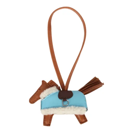 Hermès Rodeo Robeo Plush Charm PM Gold, Celeste, Terre Milo Lambskin and Ecru Merino Wool Palladium Hardware