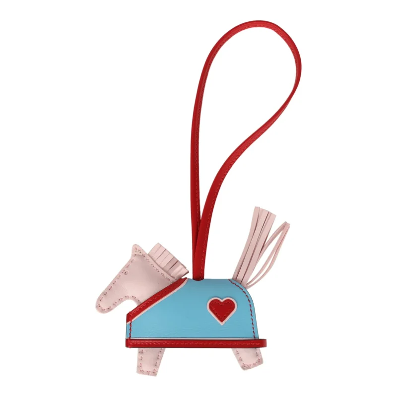 Hermès Rodeo Robeo Coeur Charm PM Rose Darling, Bleu Celeste & Rouge Radieux Milo Lambskin