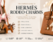 Authentic Hermès Rodeo and Pegasus charms hanging from Hermès Birkin bags in collectible colors