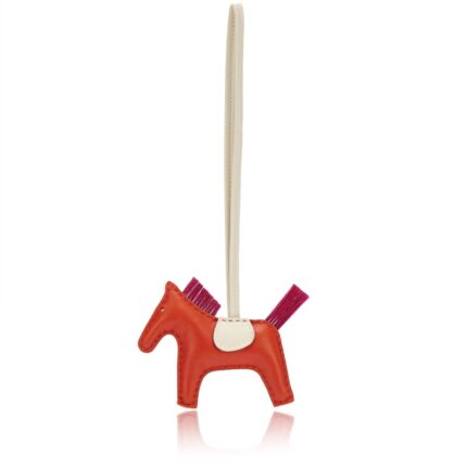 Hermès Cornaline, Craie and Magnolia Milo Lambskin and Horsehair GriGri Rodeo Charm PM, 2023