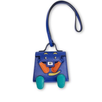 Hermès Bleu Electrique, Feu, Jaune de Naples and Vert Verone Tadelakt and Chèvre Quelle Idole Kelly Doll Bag Charm Gold Hardware, 2021