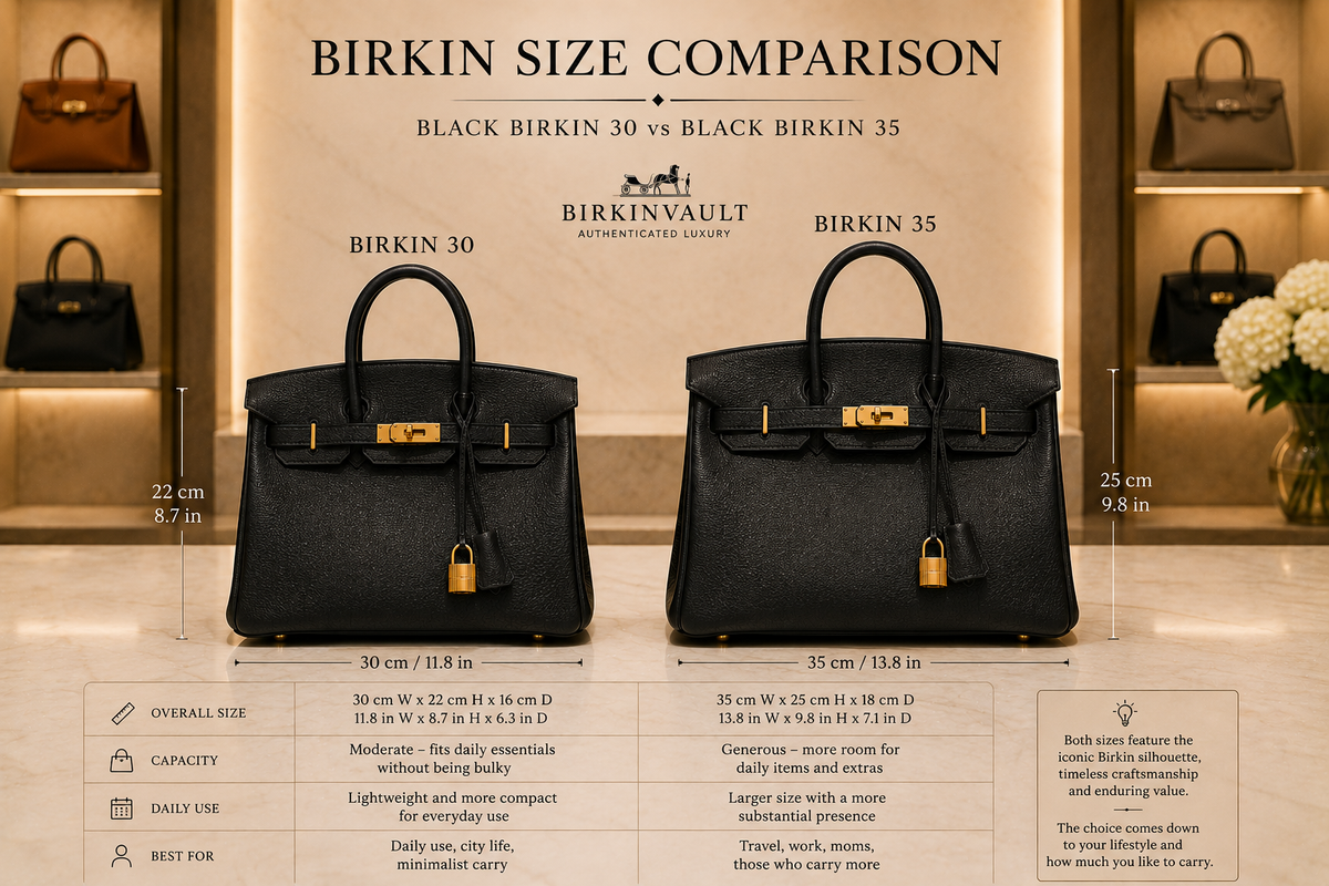 Black Birkin 30 compared with Black Birkin 35