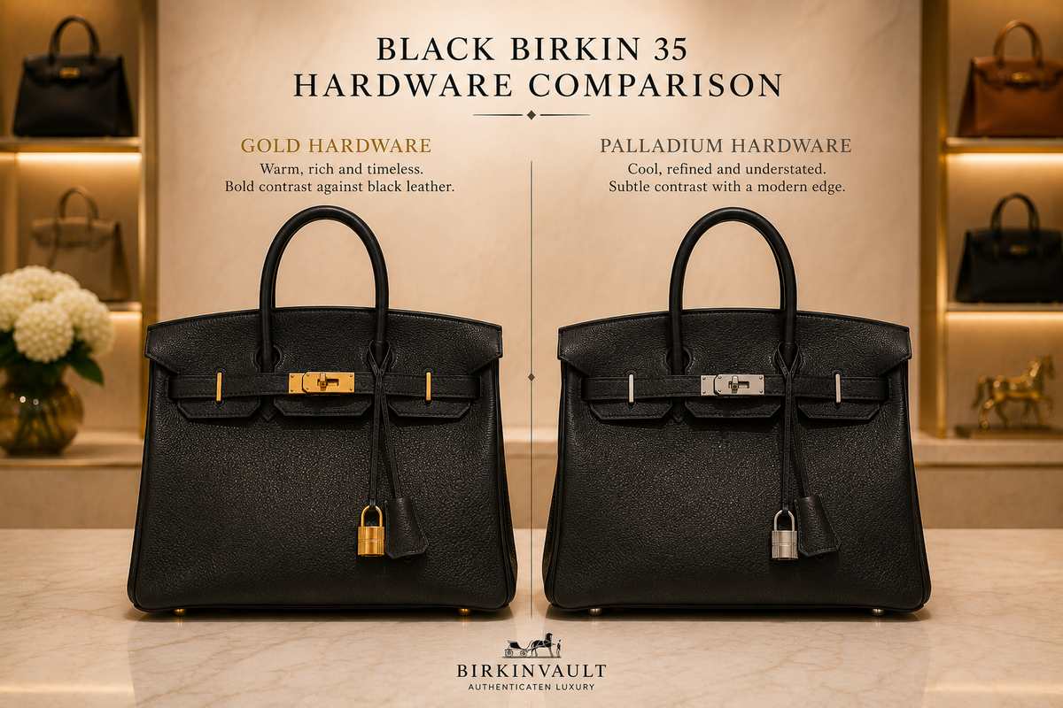 Black Birkin 35 Gold Hardware and Palladium Hardware comparison