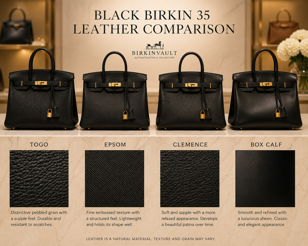 Black Birkin 35 leather texture comparison