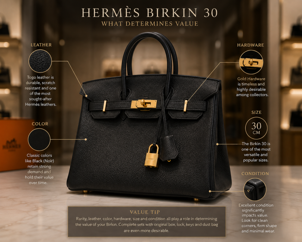 Factors that determine the value of a Hermès Birkin bag