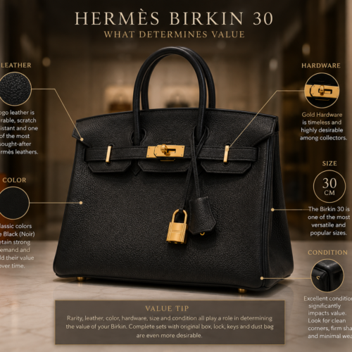 Factors that determine the value of a Hermès Birkin bag