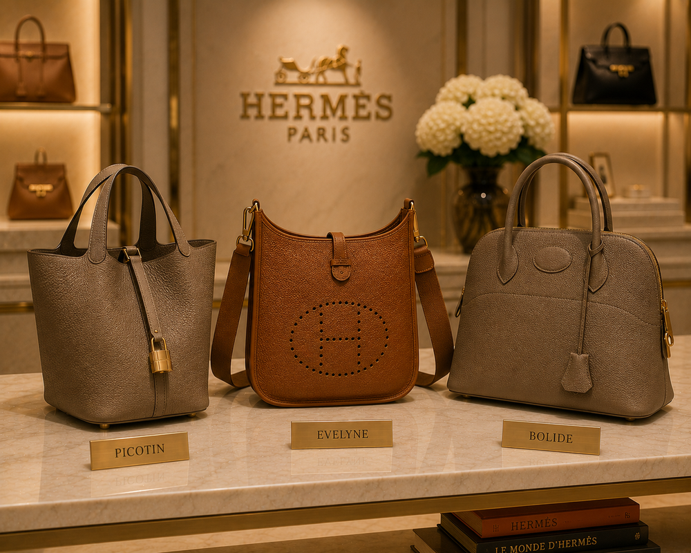 Hermès Picotin Evelyne and Bolide handbag styles