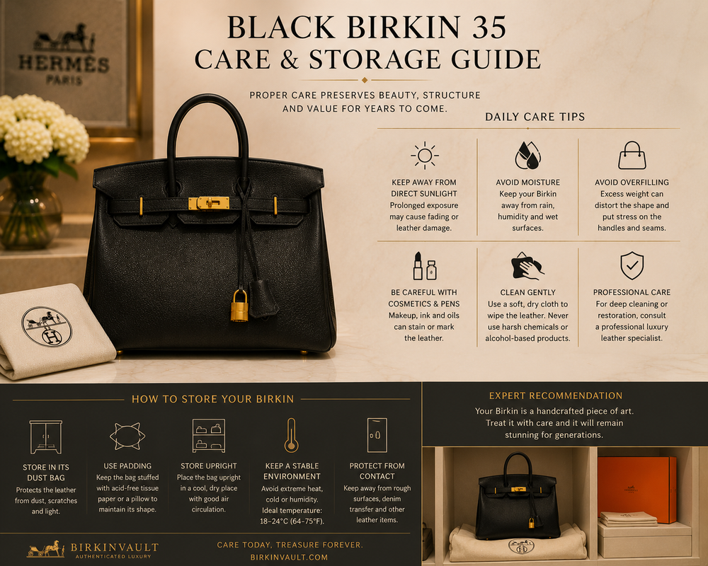 Proper storage and care for a Black Birkin 35