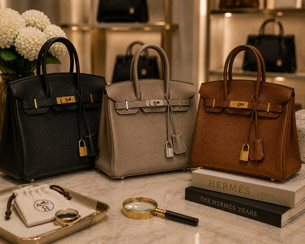 Pre-owned luxury handbag leather color and hardware comparison
