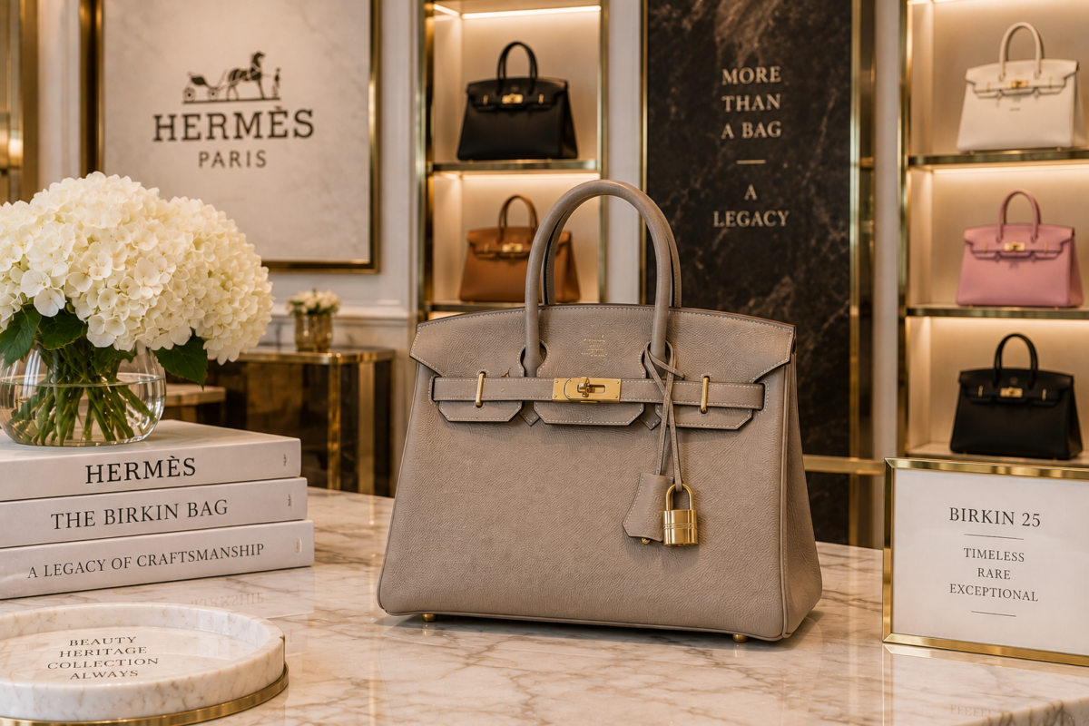 Hermès Birkin 25 luxury handbag in an elegant collector setting